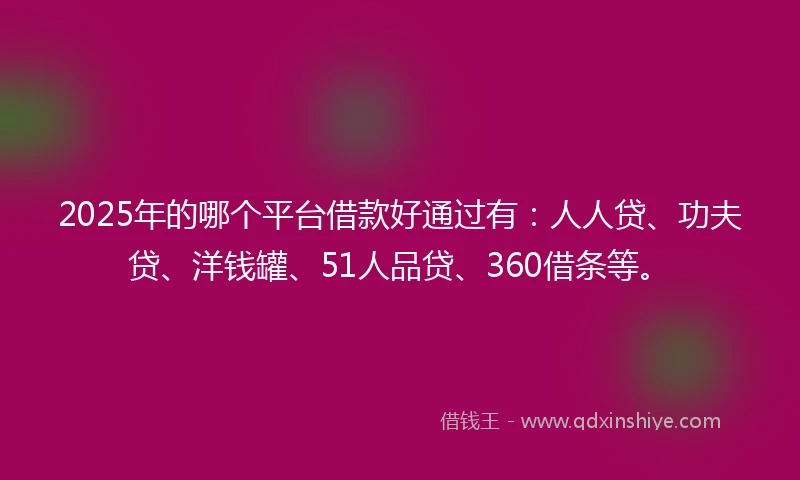 2025年的哪个平台借款好通过有：人人贷、功夫贷、洋钱罐、51人品贷、360借条等。