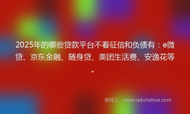 2025年的哪些贷款平台不看征信和负债有：e微贷、京东金融、随身贷、美团生活费、安逸花等。