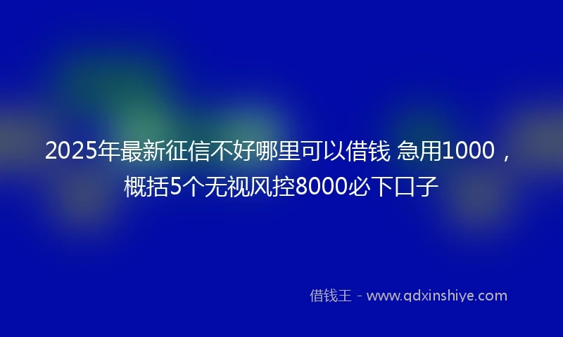 2025年最新征信不好哪里可以借钱 急用1000，概括5个无视风控8000必下口子