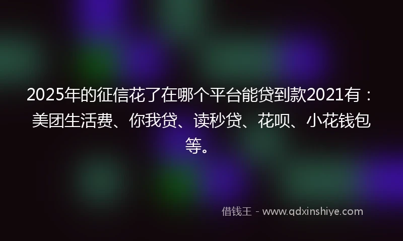 2025年的征信花了在哪个平台能贷到款2021有：美团生活费、你我贷、读秒贷、花呗、小花钱包等。