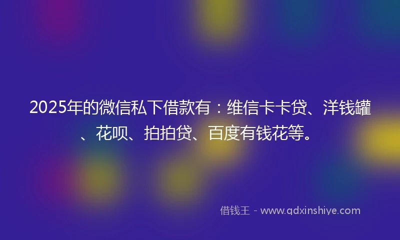 2025年的微信私下借款有：维信卡卡贷、洋钱罐、花呗、拍拍贷、百度有钱花等。