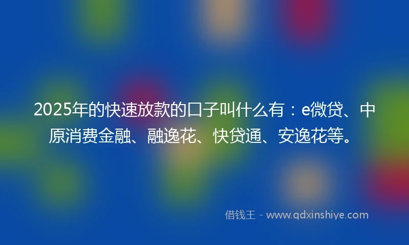 2025年的快速放款的口子叫什么有：e微贷、中原消费金融、融逸花、快贷通、安逸花等。