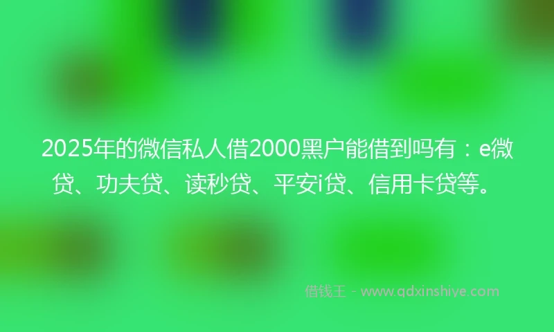 2025年的微信私人借2000黑户能借到吗有：e微贷、功夫贷、读秒贷、平安i贷、信用卡贷等。