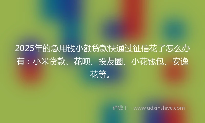 2025年的急用钱小额贷款快通过征信花了怎么办有：小米贷款、花呗、投友圈、小花钱包、安逸花等。