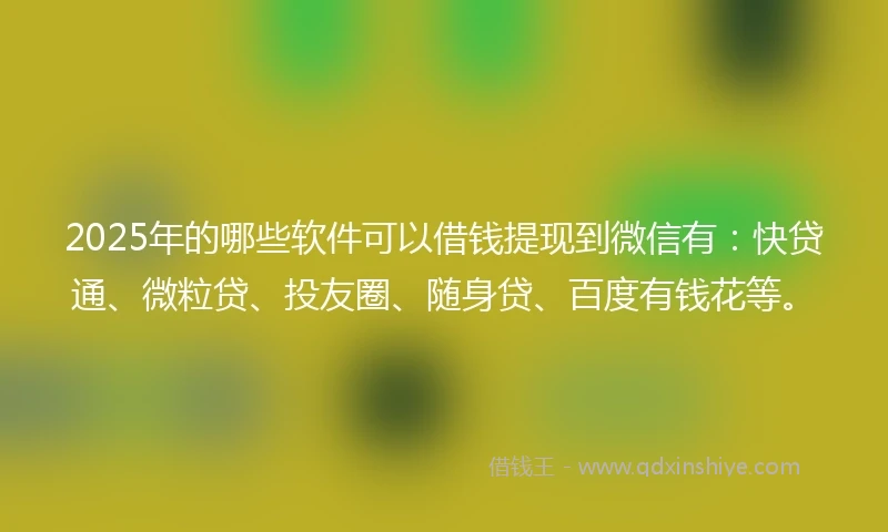 2025年的哪些软件可以借钱提现到微信有：快贷通、微粒贷、投友圈、随身贷、百度有钱花等。