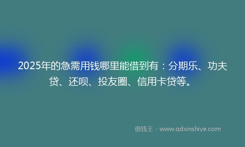 2025年的急需用钱哪里能借到有：分期乐、功夫贷、还呗、投友圈、信用卡贷等。