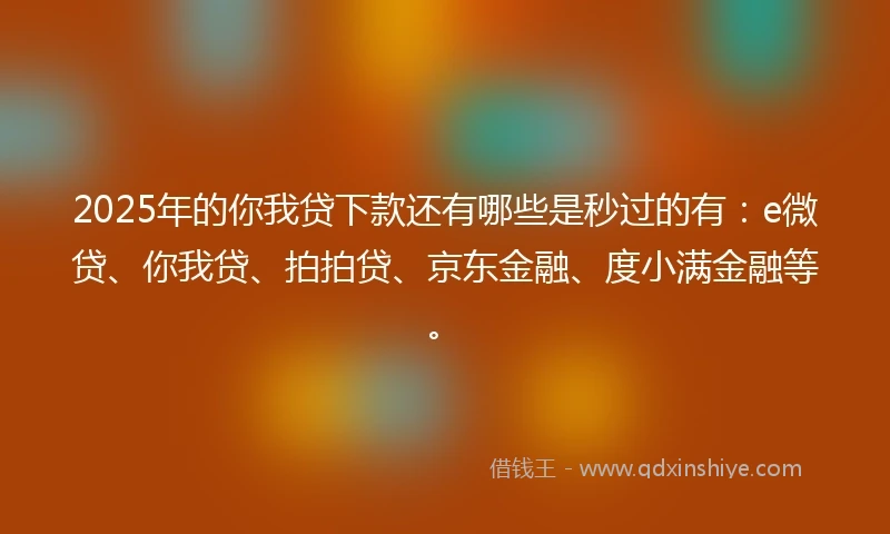 2025年的你我贷下款还有哪些是秒过的有：e微贷、你我贷、拍拍贷、京东金融、度小满金融等。
