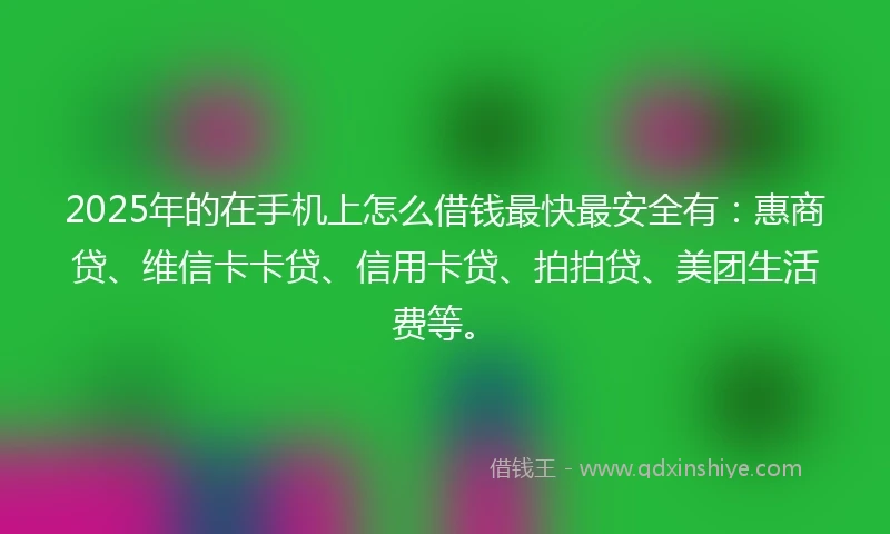 2025年的在手机上怎么借钱最快最安全有：惠商贷、维信卡卡贷、信用卡贷、拍拍贷、美团生活费等。