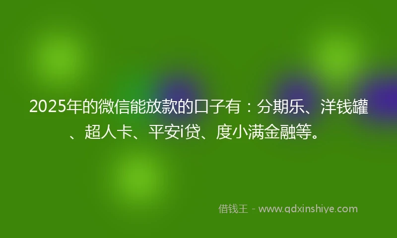 2025年的微信能放款的口子有：分期乐、洋钱罐、超人卡、平安i贷、度小满金融等。
