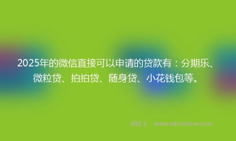 2025年的微信直接可以申请的贷款有：分期乐、微粒贷、拍拍贷、随身贷、小花钱包等。
