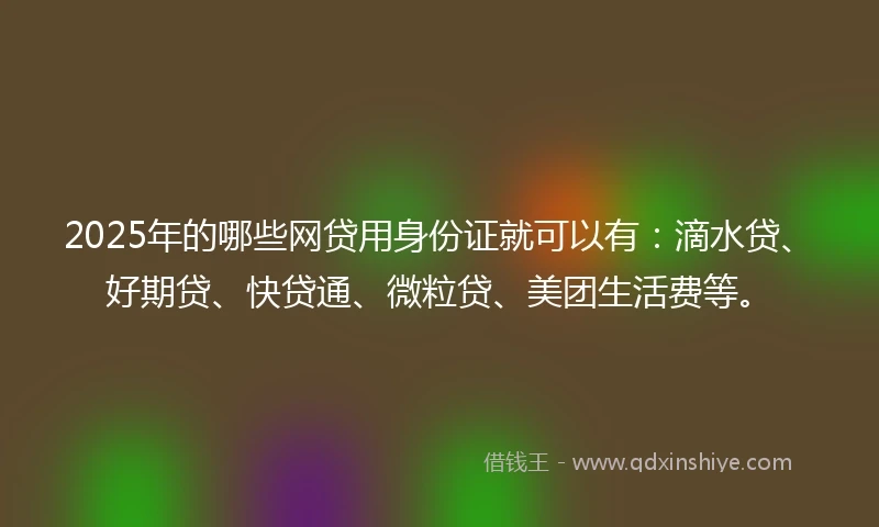 2025年的哪些网贷用身份证就可以有：滴水贷、好期贷、快贷通、微粒贷、美团生活费等。