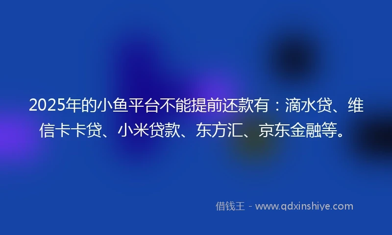 2025年的小鱼平台不能提前还款有：滴水贷、维信卡卡贷、小米贷款、东方汇、京东金融等。