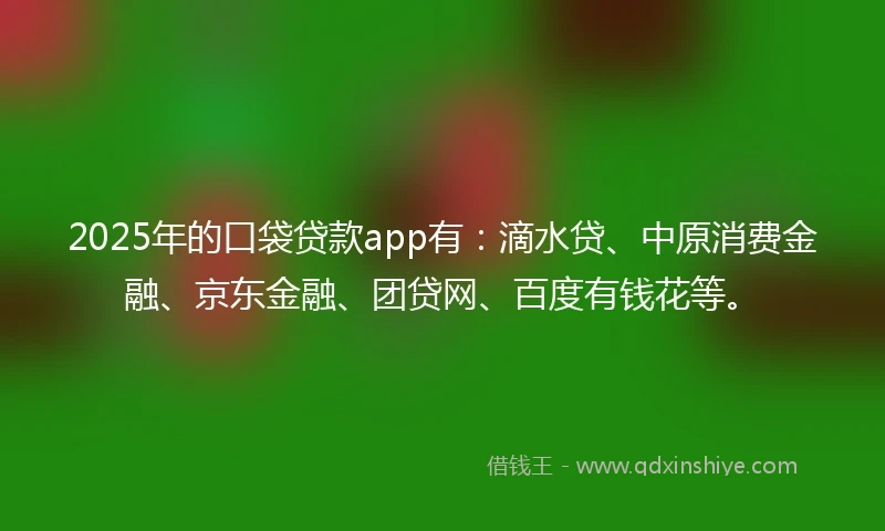 2025年的口袋贷款app有：滴水贷、中原消费金融、京东金融、团贷网、百度有钱花等。