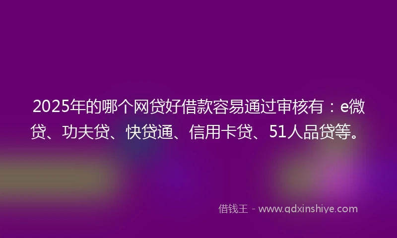 2025年的哪个网贷好借款容易通过审核有：e微贷、功夫贷、快贷通、信用卡贷、51人品贷等。