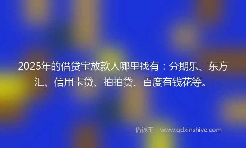 2025年的借贷宝放款人哪里找有：分期乐、东方汇、信用卡贷、拍拍贷、百度有钱花等。