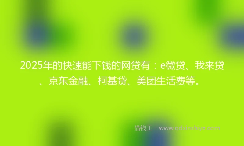 2025年的快速能下钱的网贷有：e微贷、我来贷、京东金融、柯基贷、美团生活费等。