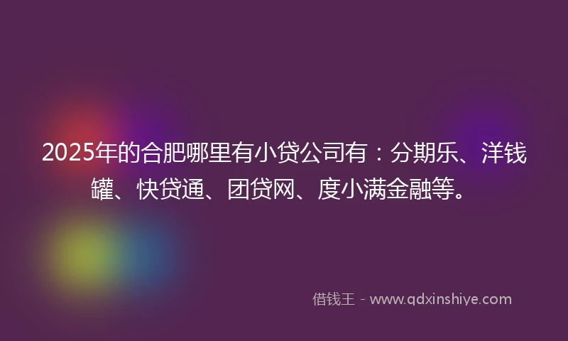 2025年的合肥哪里有小贷公司有：分期乐、洋钱罐、快贷通、团贷网、度小满金融等。