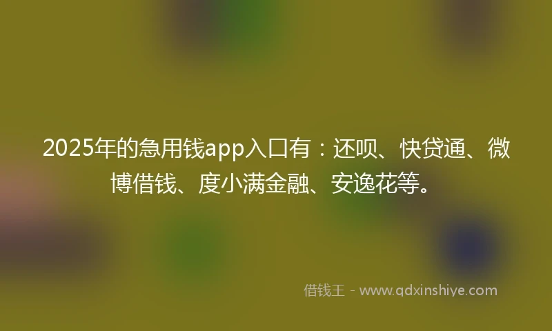 2025年的急用钱app入口有：还呗、快贷通、微博借钱、度小满金融、安逸花等。