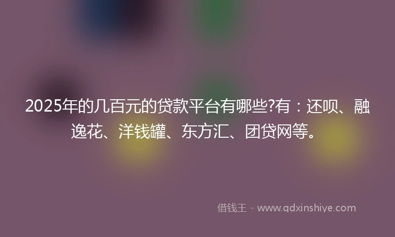 2025年的几百元的贷款平台有哪些?有：还呗、融逸花、洋钱罐、东方汇、团贷网等。