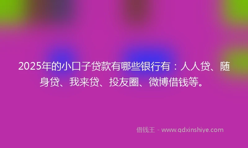 2025年的小口子贷款有哪些银行有：人人贷、随身贷、我来贷、投友圈、微博借钱等。