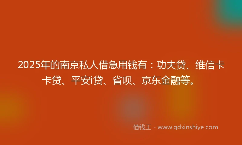 2025年的南京私人借急用钱有：功夫贷、维信卡卡贷、平安i贷、省呗、京东金融等。