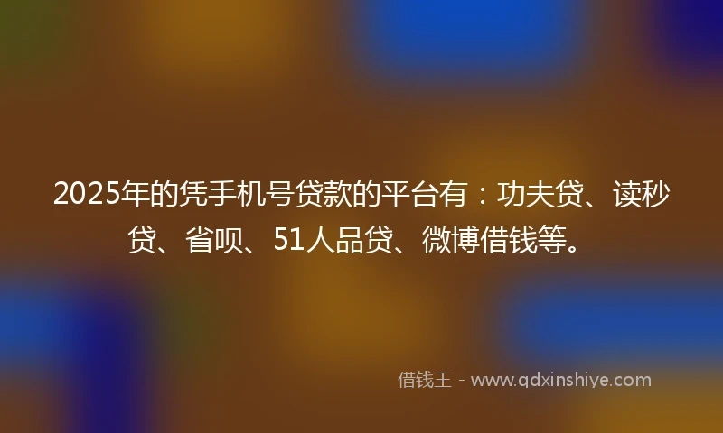 2025年的凭手机号贷款的平台有：功夫贷、读秒贷、省呗、51人品贷、微博借钱等。