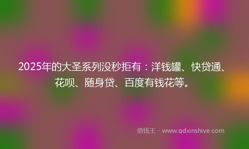 2025年的大圣系列没秒拒有：洋钱罐、快贷通、花呗、随身贷、百度有钱花等。