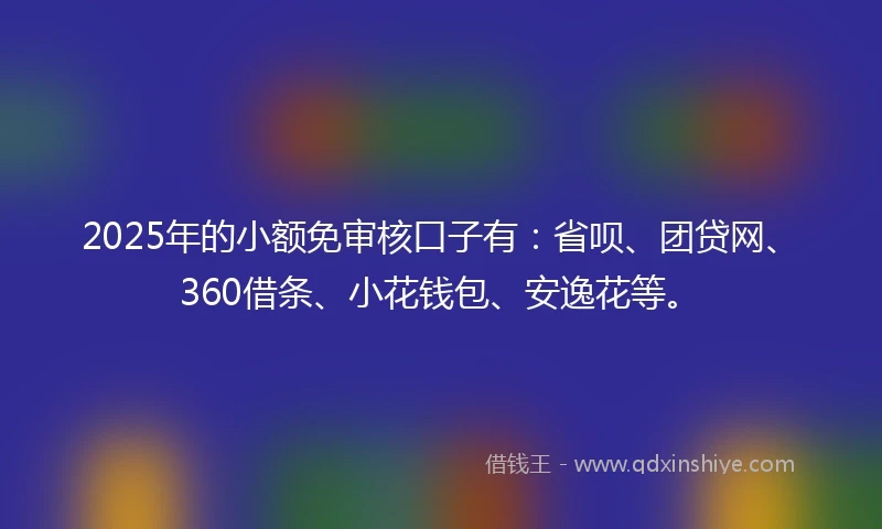 2025年的小额免审核口子有：省呗、团贷网、360借条、小花钱包、安逸花等。