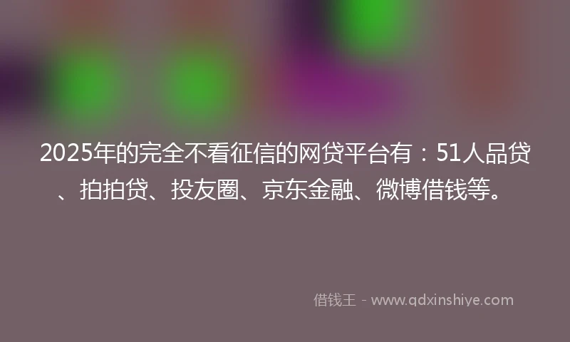 2025年的完全不看征信的网贷平台有：51人品贷、拍拍贷、投友圈、京东金融、微博借钱等。