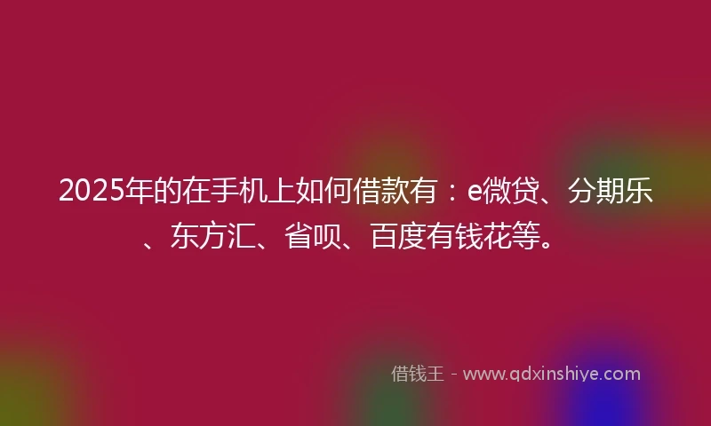 2025年的在手机上如何借款有：e微贷、分期乐、东方汇、省呗、百度有钱花等。