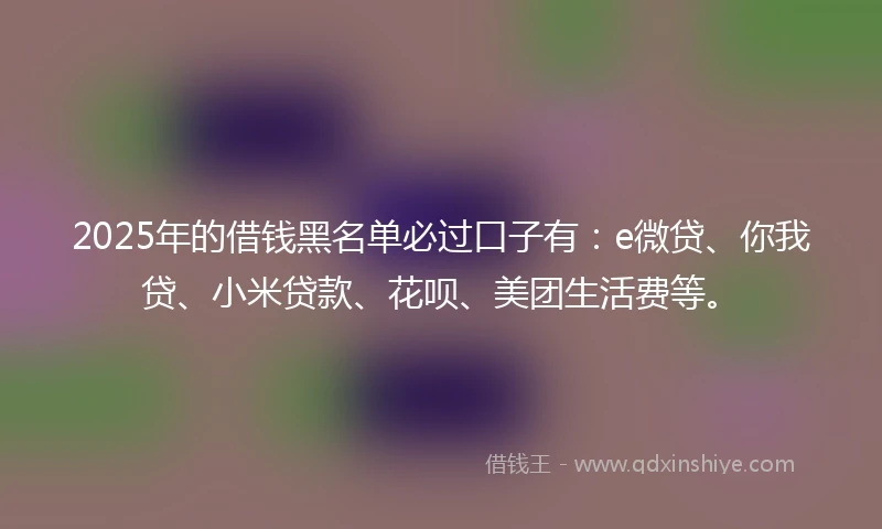 2025年的借钱黑名单必过口子有：e微贷、你我贷、小米贷款、花呗、美团生活费等。
