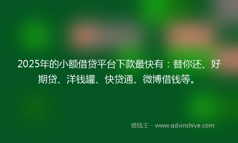 2025年的小额借贷平台下款最快有：替你还、好期贷、洋钱罐、快贷通、微博借钱等。
