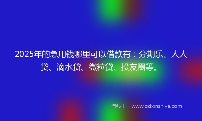 2025年的急用钱哪里可以借款有：分期乐、人人贷、滴水贷、微粒贷、投友圈等。