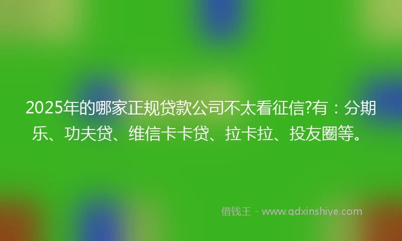 2025年的哪家正规贷款公司不太看征信?有：分期乐、功夫贷、维信卡卡贷、拉卡拉、投友圈等。