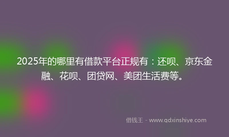 2025年的哪里有借款平台正规有：还呗、京东金融、花呗、团贷网、美团生活费等。