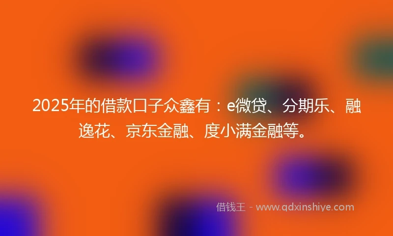 2025年的借款口子众鑫有：e微贷、分期乐、融逸花、京东金融、度小满金融等。