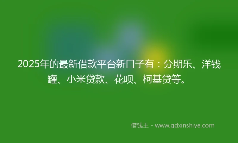 2025年的最新借款平台新口子有：分期乐、洋钱罐、小米贷款、花呗、柯基贷等。