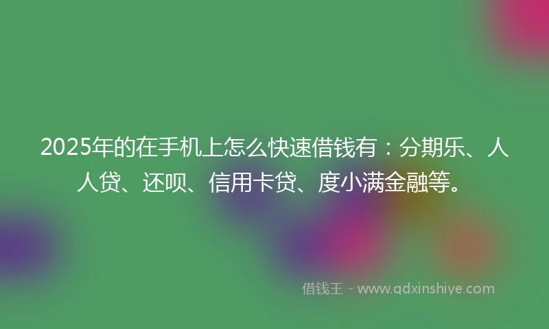 2025年的在手机上怎么快速借钱有：分期乐、人人贷、还呗、信用卡贷、度小满金融等。