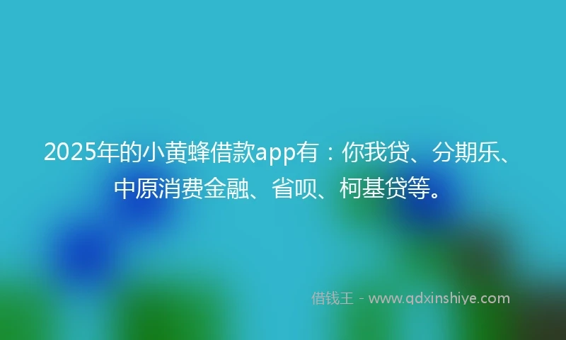 2025年的小黄蜂借款app有：你我贷、分期乐、中原消费金融、省呗、柯基贷等。