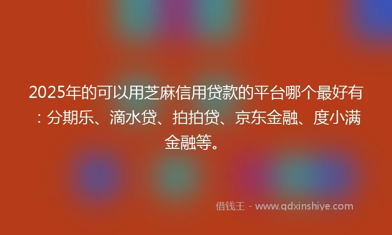 2025年的可以用芝麻信用贷款的平台哪个最好有：分期乐、滴水贷、拍拍贷、京东金融、度小满金融等。