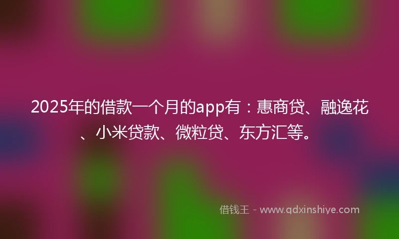 2025年的借款一个月的app有：惠商贷、融逸花、小米贷款、微粒贷、东方汇等。