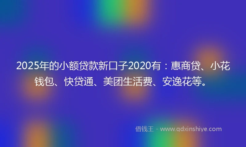 2025年的小额贷款新口子2020有：惠商贷、小花钱包、快贷通、美团生活费、安逸花等。