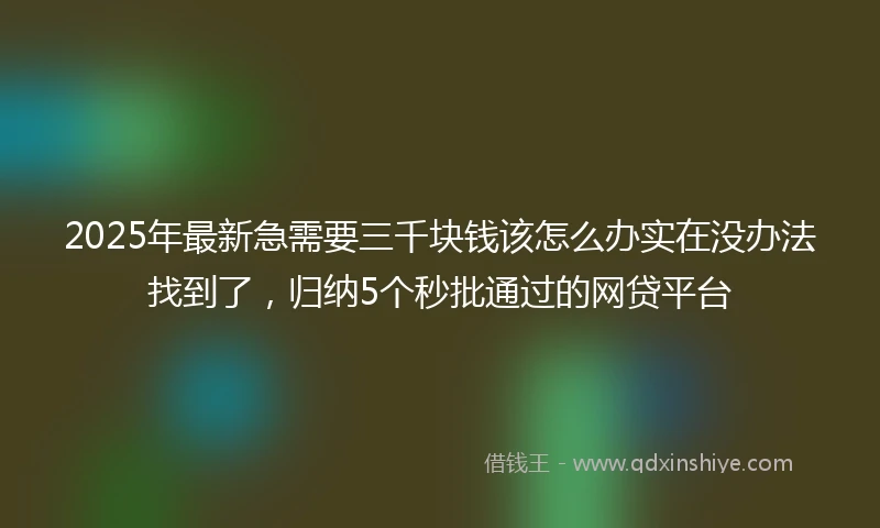 2025年最新急需要三千块钱该怎么办实在没办法找到了，归纳5个秒批通过的网贷平台
