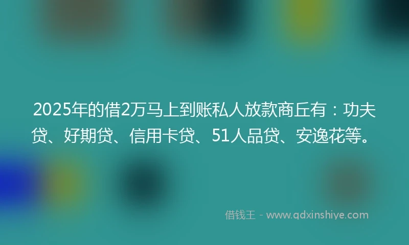 2025年的借2万马上到账私人放款商丘有：功夫贷、好期贷、信用卡贷、51人品贷、安逸花等。