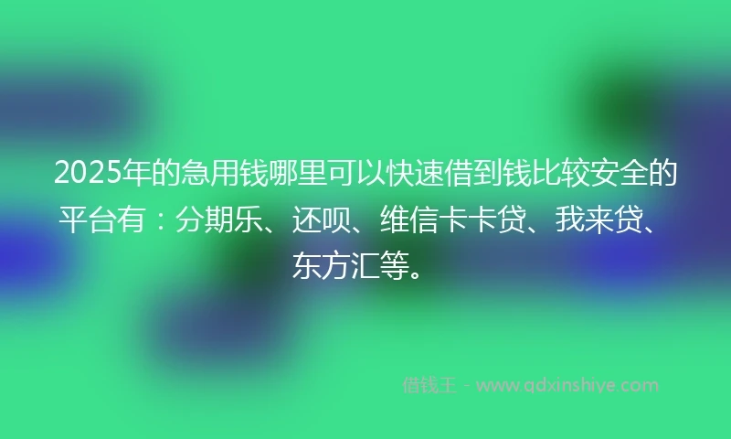 2025年的急用钱哪里可以快速借到钱比较安全的平台有：分期乐、还呗、维信卡卡贷、我来贷、东方汇等。