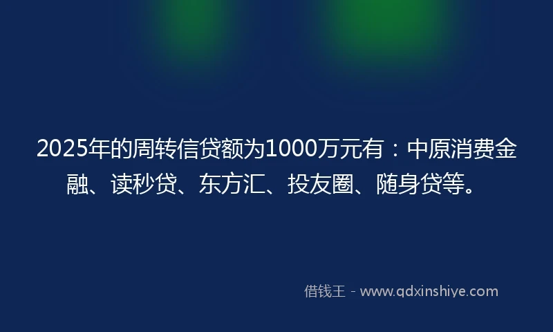 2025年的周转信贷额为1000万元有：中原消费金融、读秒贷、东方汇、投友圈、随身贷等。