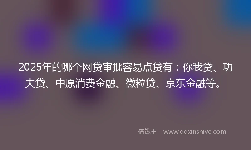 2025年的哪个网贷审批容易点贷有：你我贷、功夫贷、中原消费金融、微粒贷、京东金融等。