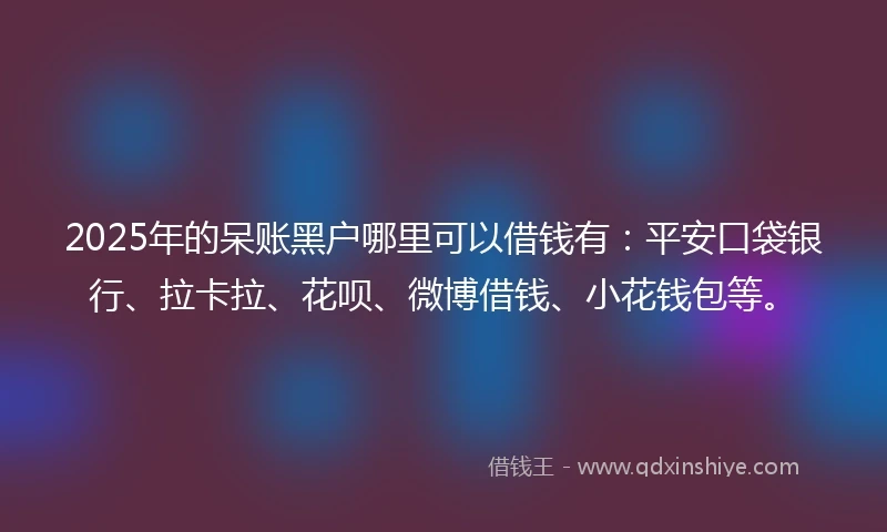 2025年的呆账黑户哪里可以借钱有：平安口袋银行、拉卡拉、花呗、微博借钱、小花钱包等。