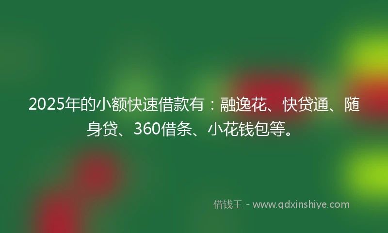2025年的小额快速借款有：融逸花、快贷通、随身贷、360借条、小花钱包等。