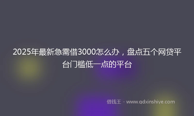 2025年最新急需借3000怎么办，盘点五个网贷平台门槛低一点的平台
